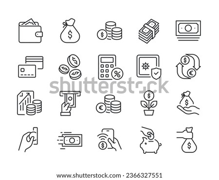 Money, finance thin line icons. For website marketing design, logo, app, template, ui, etc. Vector illustration. Royalty-Free Stock Photo #2366327551