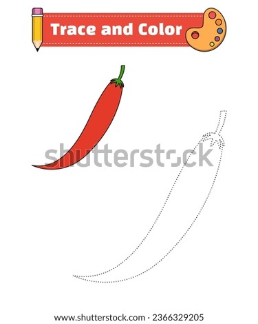chilli. Trace and color for children, coloring page or book, chilli vector illustration. Isolated white background.