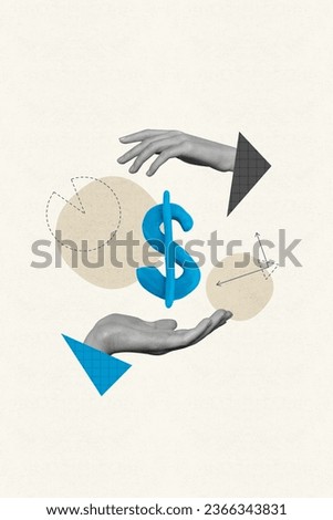 Vertical composite illustration photo collage of human palms demonstrate plasticine icon of dollar isolated creative painted background