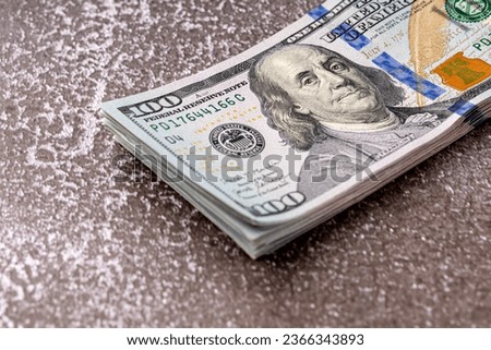 Money, US dollar bills background. Money scattered on the desk. Royalty-Free Stock Photo #2366343893