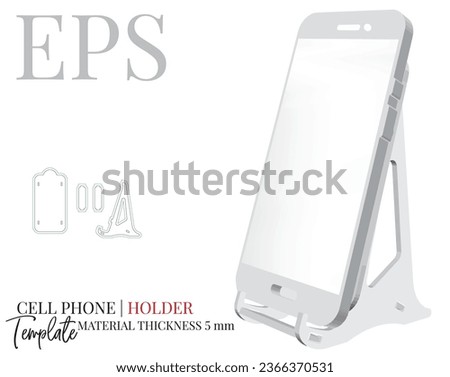 Phone Holder Template with die cut layers. Vector with die cut, laser cut layers. Mobile Phone charger. Creative packaging design. White, blank, isolated mock up on white background Royalty-Free Stock Photo #2366370531