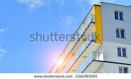 Modern luxury residential building. Modern apartment building on a sunny day. Facade apartment building  with a blue sky.  Royalty-Free Stock Photo #2366385405