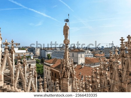 City view from the terraces of Duomo cathedral in Milan, Italy Royalty-Free Stock Photo #2366433335