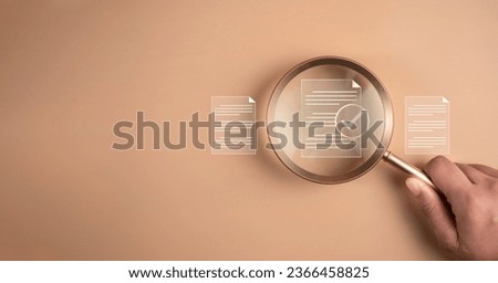 Document quality control concept. Magnifying glass focus on correct sign mark with document approve paperless and quality assurance approve. Rules of conduct and policies. Royalty-Free Stock Photo #2366458825