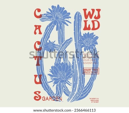 Cactus flower graphic print artwork for apparel, t shirt, sticker, poster, wallpaper and others. Desert cactus artwork. Wall desertion art.