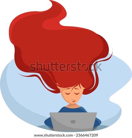 Girl with long red hair, illustration, vector on a white background. Royalty-Free Stock Photo #2366467209