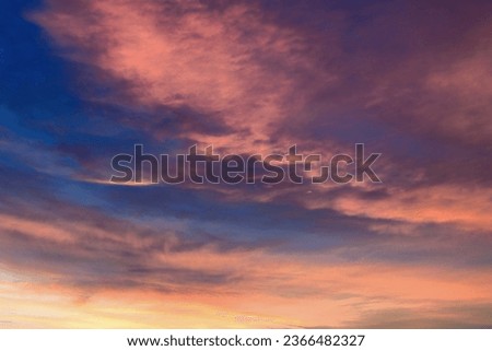 Pure scenic sunset clouds,beautiful plume
.For photo editing-change  sky. branding,calender,postcard,screensave,wallpaper,poster,banner,cover,website.High quality photography