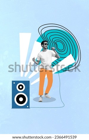 Sketch pinup pop retro collage of positive funky guy famous vocalist singing soundtrack isolated on drawing background