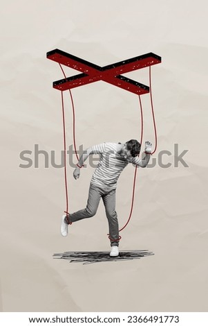 Vertical creative composite abstract illustration 3d collage photo of young man tied to cross with ropes isolated drawing background Royalty-Free Stock Photo #2366491773