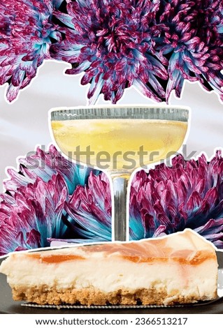 A fresh and colorful collage representing a celebration like a birthday or another social event. Food and beverage, with flowers in the background. Creative high quality image.

No people. 