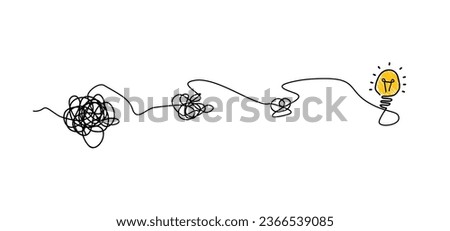 Cartoon brainstorming and mental problem solving, psychotherapy Concept. Complete and total confusion or lack of order. Brains with tangled knot and order in one man's head. Scribbles. Chaos path. Royalty-Free Stock Photo #2366539085