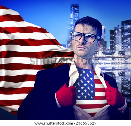 Strong Superhero Businessman USA Concept