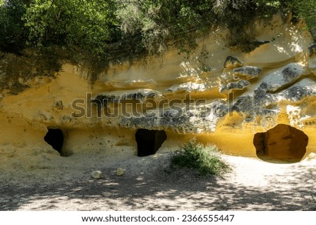 the Yellow Caves.  within the municipality of Bibbona.  Livorno.  Tuscany.  they are thought to have originally been burials from the Etruscan period.