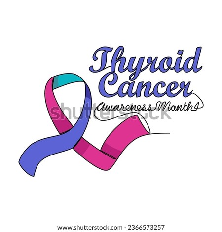 One continuous line drawing of thyroid cancer awareness month with white background. Awareness ribbon design in simple linear style. healthcare and medical design concept vector illustration.