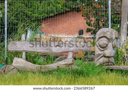 Carved wood vintage rustic decor. Background with selective focus and copy space