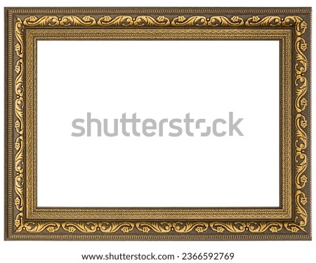 Antique Gold Brown Classic Old Vintage Wooden Rectangle mockup canvas frame isolated on white background. Blank and diverse subject moulding baguette. Design element. use for paint, mirror or photo Royalty-Free Stock Photo #2366592769