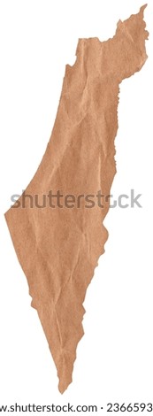 Map of Israel made with crumpled kraft paper. Handmade map with recycled material