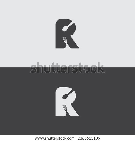 Simple Initial Letter R with Spoon and fork Vector Logo, Black and White Background. Suitable for Food Restaurant Logo Design Inspiration