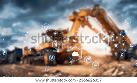 Heavy machines working in construction site and industrial technology concept.