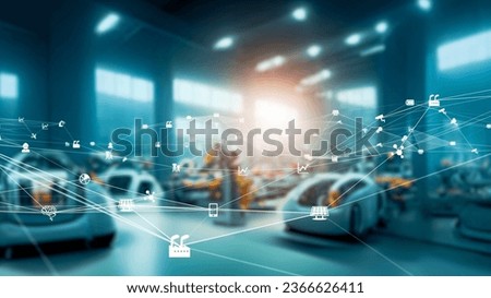 Automobile factory and communication network concept.