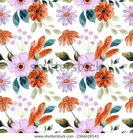 Beautiful purple brown floral watercolor seamless pattern for background, fabric, textile, fashion, wallpaper, wedding, banner, sticker, decoration etc.