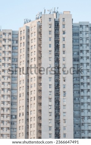 Closeup architectural shot of Hong Kong Home Ownership Scheme Housing.