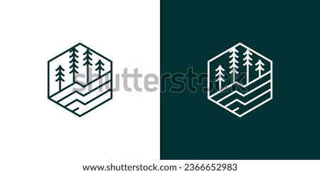 logo design inspired by pine trees on mountain slopes made in a minimalist line style. Royalty-Free Stock Photo #2366652983