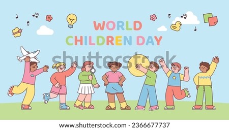 World children day. Cute children are standing together and having fun. Children of various races around the world.
