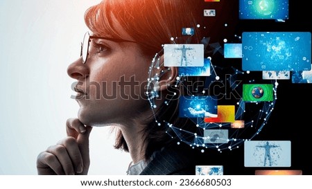 Profile of a thinking woman and video concept 