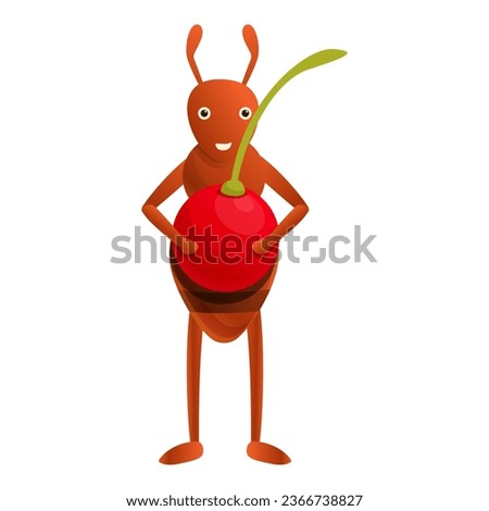 Ant with cherry icon. Cartoon of ant with cherry icon for web design isolated on white background
