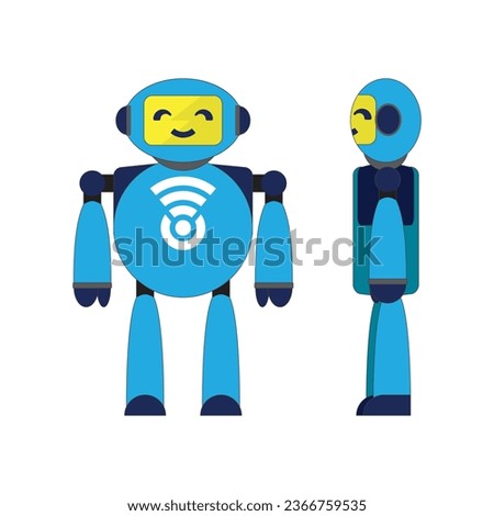 Robot funny mascot  man character illustration. Cartoon humanizes humorous and smile. Cartoon symbol business assistant, vector illustration isolated