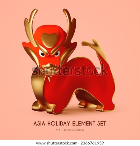 3D Traditional red Chinese Dragon. Lunar New Year character. Asia holiday design. Oriental beast. Chinese New 2024 Year