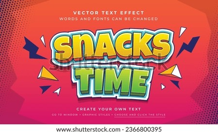 Vector 3D outlined comic text effect. Fun snacks time graphic style on halftone abstract background Royalty-Free Stock Photo #2366800395
