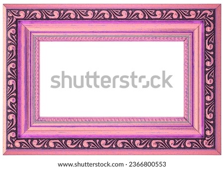 Antique fuchsia Pink Classic Old Vintage Wooden mockup canvas frame isolated on white background. Blank and diverse subject molding baguette. Design element. use for paintings, mirrors or photo.