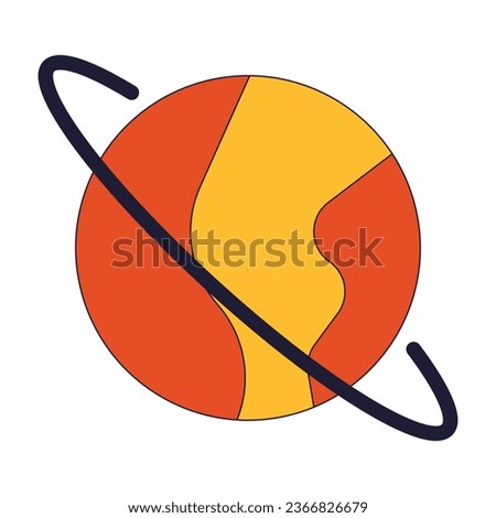 Planet with ring flat line color isolated vector object. Solar system star. Editable clip art image on white background. Simple outline cartoon spot illustration for web design