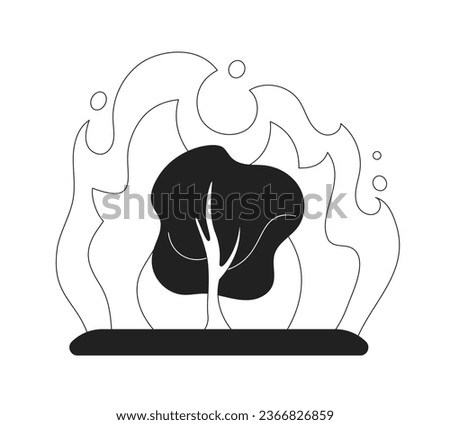 Burning tree monochrome flat vector object. Fire in forest. Natural disaster. Editable black and white thin line icon. Simple cartoon clip art spot illustration for web graphic design