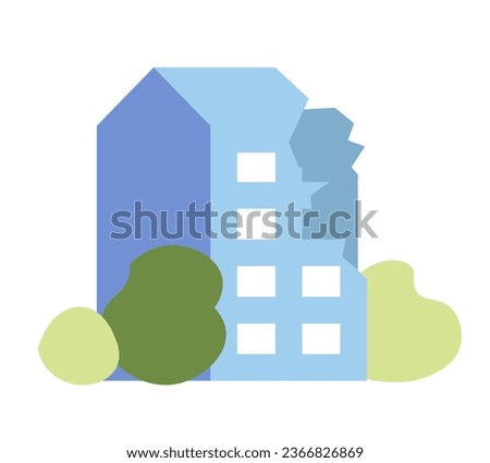 Broken building semi flat colour vector object. Damages after catastrophe. Editable cartoon clip art icon on white background. Simple spot illustration for web graphic design