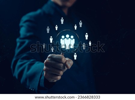 CRM or HR ( human resource manager ) network links the worldwide concept of company service to recruit customers, hiring, and recruitment process manage people and business on technology digital  Royalty-Free Stock Photo #2366828333