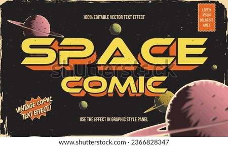 vintage retro dirty worn shabby editable text effect with grunge textured in space comic concept  Royalty-Free Stock Photo #2366828347