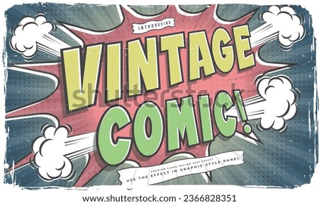 shabby worn vintage retro editable text effect in superhero cartoon comic style with grunge texture and halftone