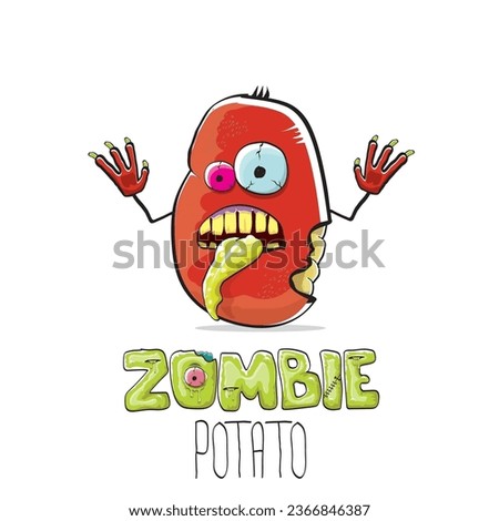 vector funny cartoon red zombie hipster potato character with hair isolated on white background. My name is zombie potato vector concept halloween background. monster vegetable funky character