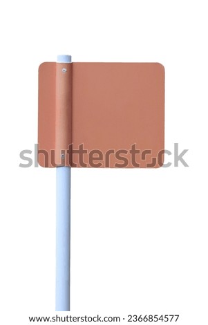 Blank information board. Plastic signboard on a white background. Brown empty square pointer, background with copy space.