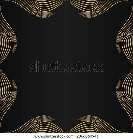 square frame with beautiful gold floral decoration on black background design