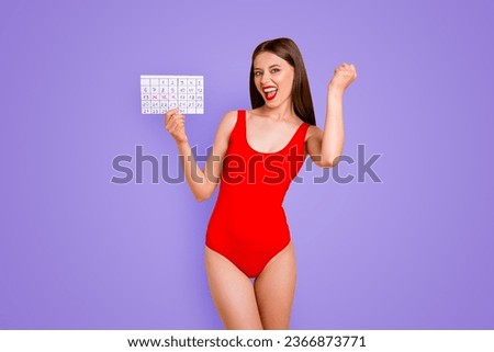 Yes yeah hooray Travel health diary people tourism tourist resort concept. Photo portrait of amazed crazy mad screaming pretty lady holding reminder hand raising fist up isolated bright background