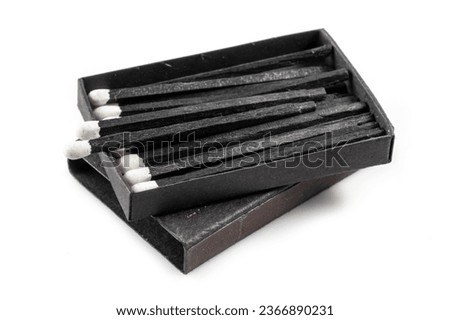 The stages of match burning on a white background. Safe match with red head. Different stages of matchstick burning. From Ignition to decay. Copy space, banner. Royalty-Free Stock Photo #2366890231