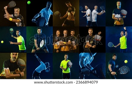 Set of Padel Tennis Player with Racket in Hand. Large collection of photos to promote event and tournament on social networks. Square format. Download pictures in high resolution.