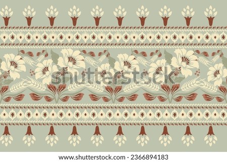 Ikat floral paisley embroidery on green background.Ikat ethnic oriental pattern traditional.Aztec style abstract vector illustration.design for texture,fabric,clothing,wrapping,decoration,sarong,scarf Royalty-Free Stock Photo #2366894183