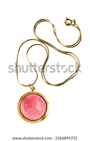 Pink coral golden necklace isolated on white background Royalty-Free Stock Photo #2366894731