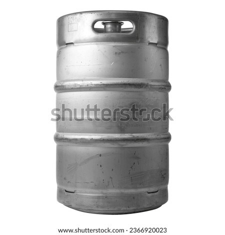 Metal beer keg on a white background isolated. Large container for storing beverages. Royalty-Free Stock Photo #2366920023