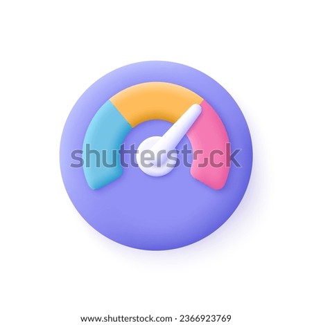 Speedometer with arrow and dashboard indicators. Risk, speed and rating levels concept. 3d vector icon. Cartoon minimal style. Royalty-Free Stock Photo #2366923769